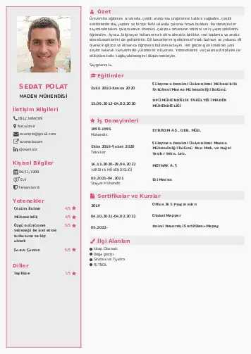 Maden Mühendisi Cv Örnekleri cv indir